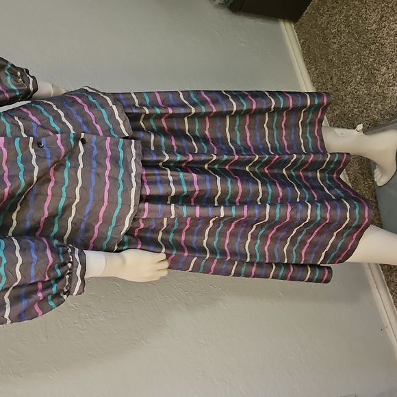 Vtg COLOURS 1980s Power Pastel Striped Drop Waist Skirt Bow Top Set - Picture 9 of 16